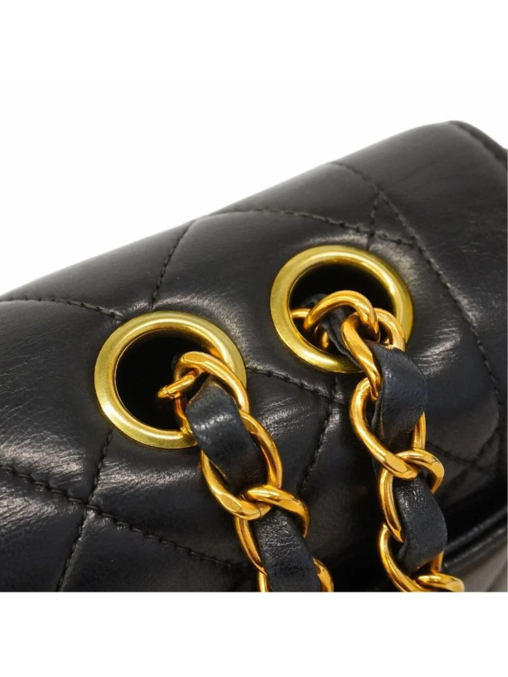 Chanel Shoulder Bag Quilted Lambskin Black Gold